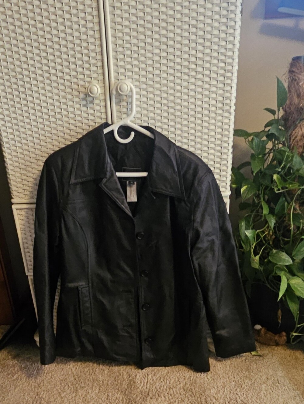 Ladies L (12-14) Black Leather Button-Front Jacket